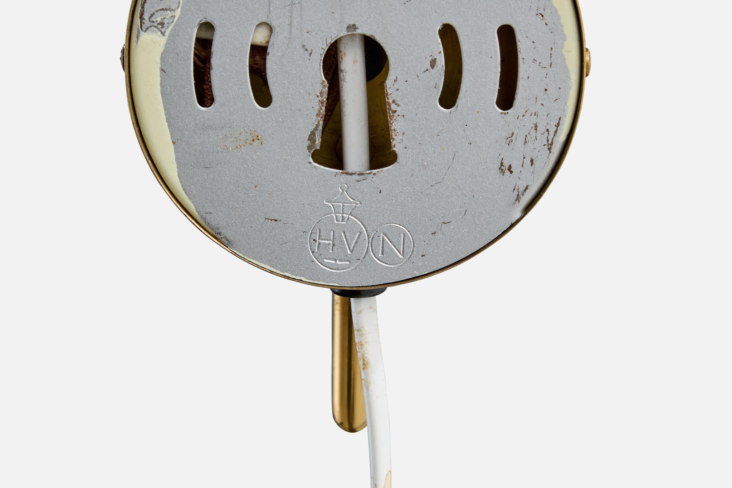 Høvik Verk, Wall Lights, Brass, Fabric, Norway, 1950s For Sale 3