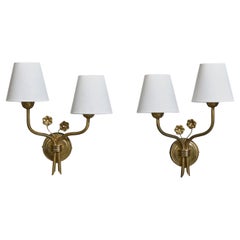 Høvik Verk, Wall Lights, Brass, Fabric, Norway, 1950s