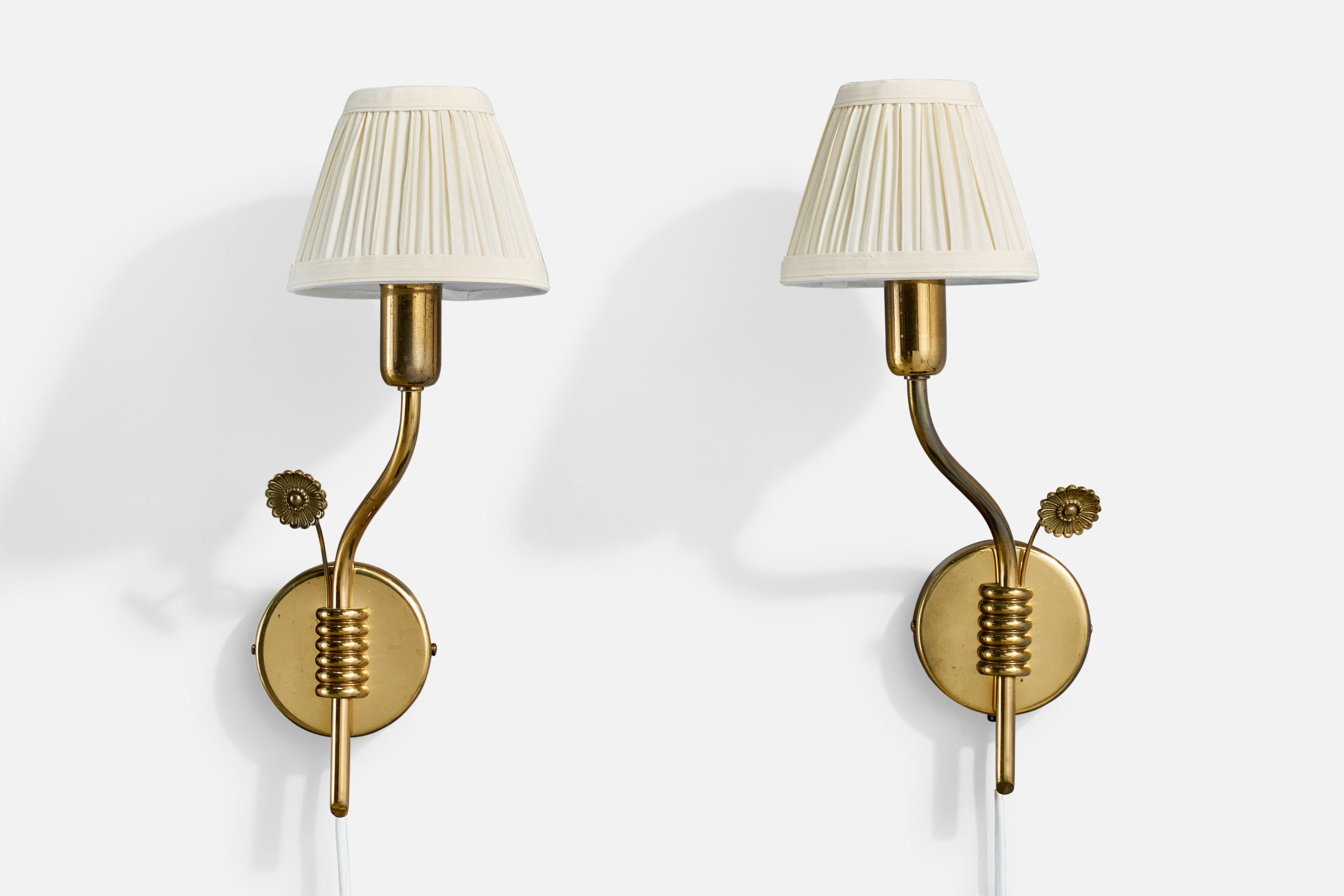 Høvik Verk, Wall Lights, Brass, Fabric, Norway, 1950s For Sale