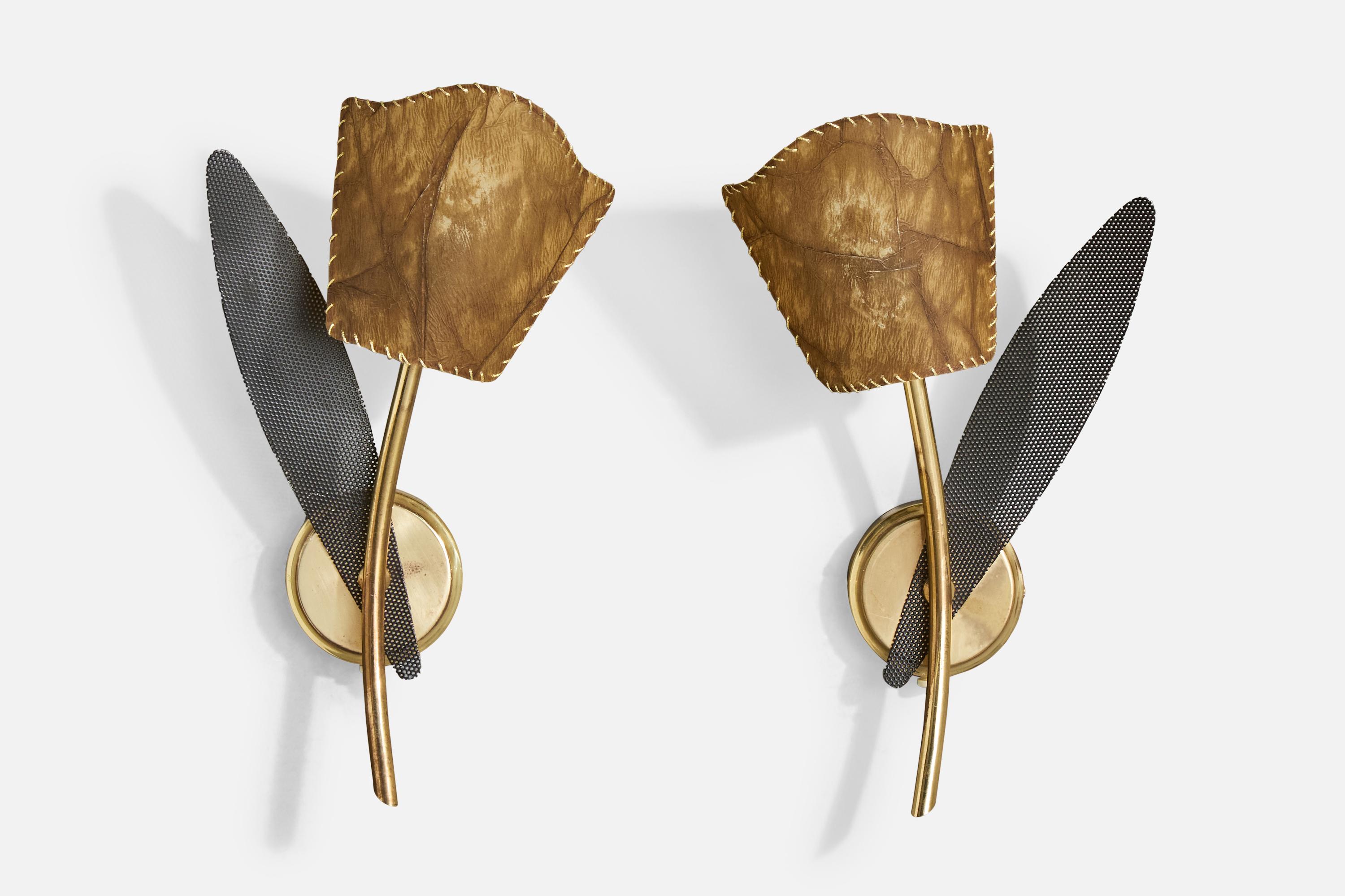 Mid-Century Modern Høvik Verk, Wall Lights, Brass, Metal, Parchment, Norway, 1960s