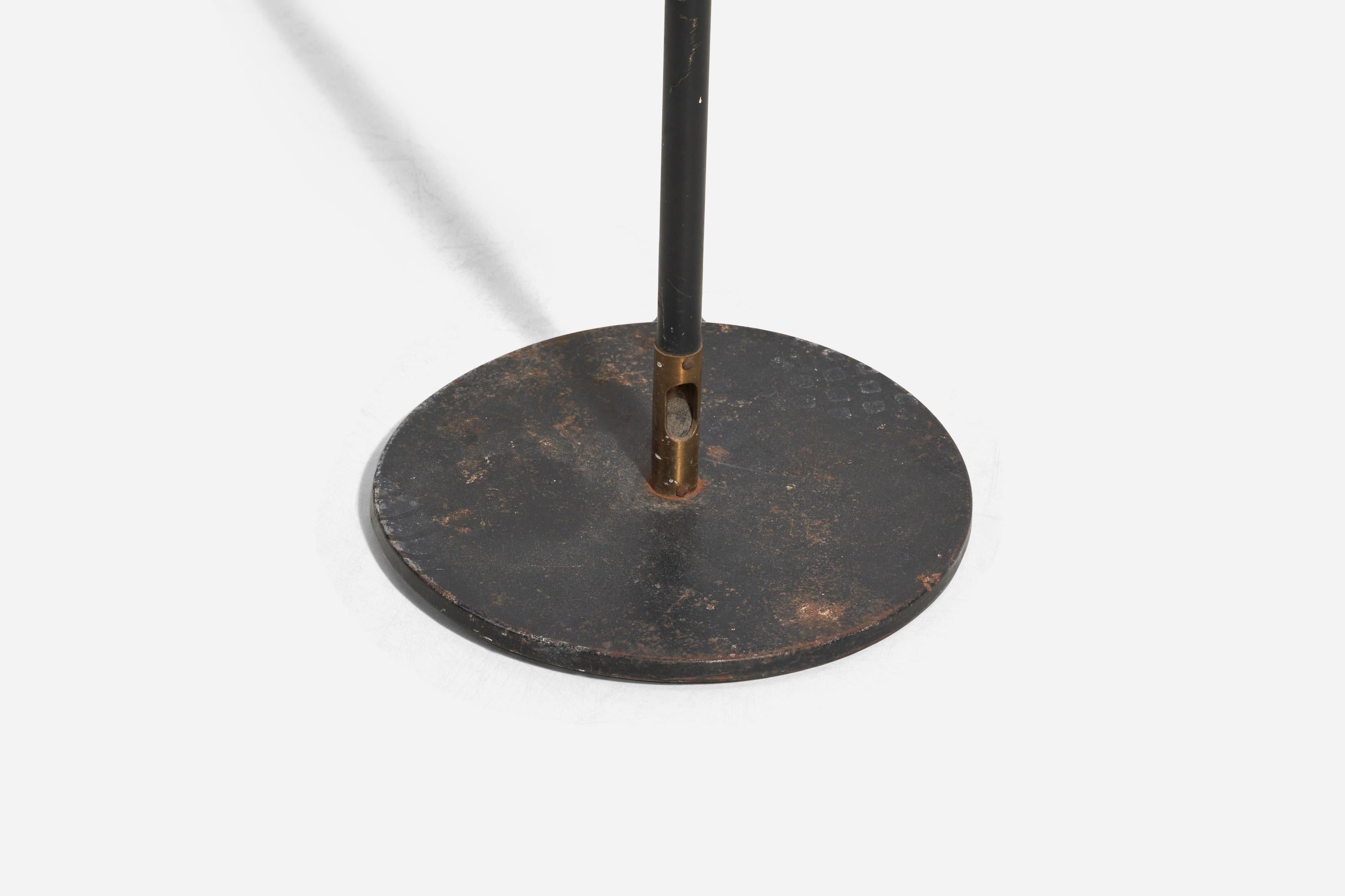 H.W. Armatur, Floor Lamp, Brass, Metal, Rattan, Sweden, 1940s For Sale