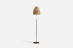 H.W. Armatur, Floor Lamp, Brass, Rattan, Sweden, 1940s