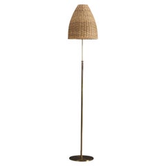 H.W. Armatur, Floor Lamp, Brass, Rattan, Sweden, 1940s