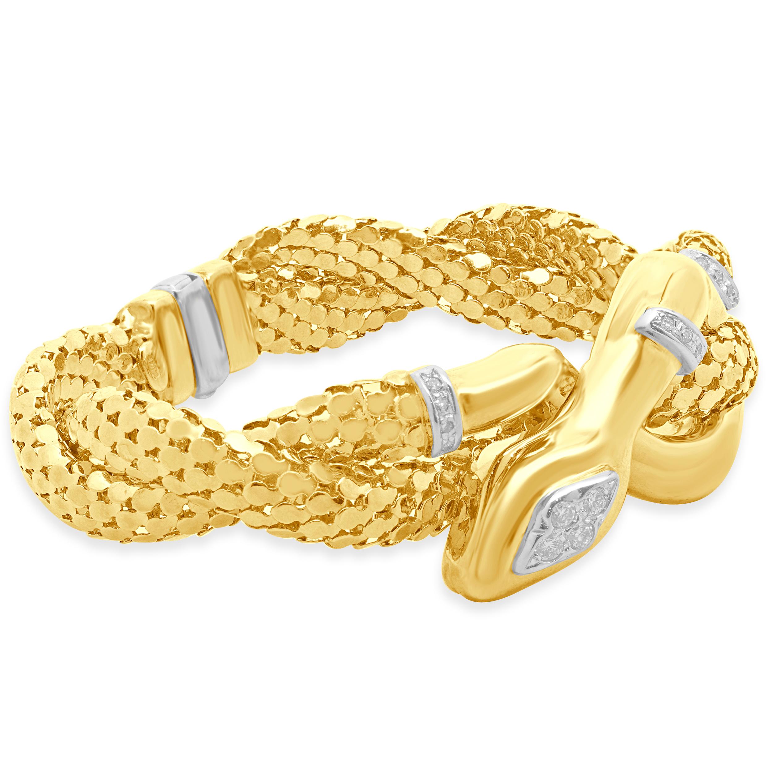 H.W. Burdick Co. 14 Karat Yellow Gold Diamond and Gold Snake Bracelet (Rundschliff) im Angebot