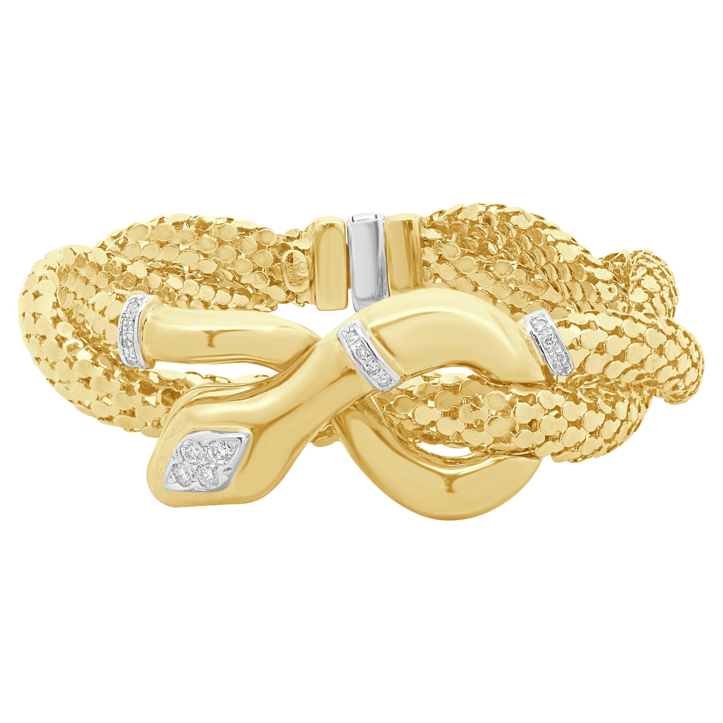 H.W. Burdick Co. 14 Karat Yellow Gold Diamond and Gold Snake Bracelet im Angebot