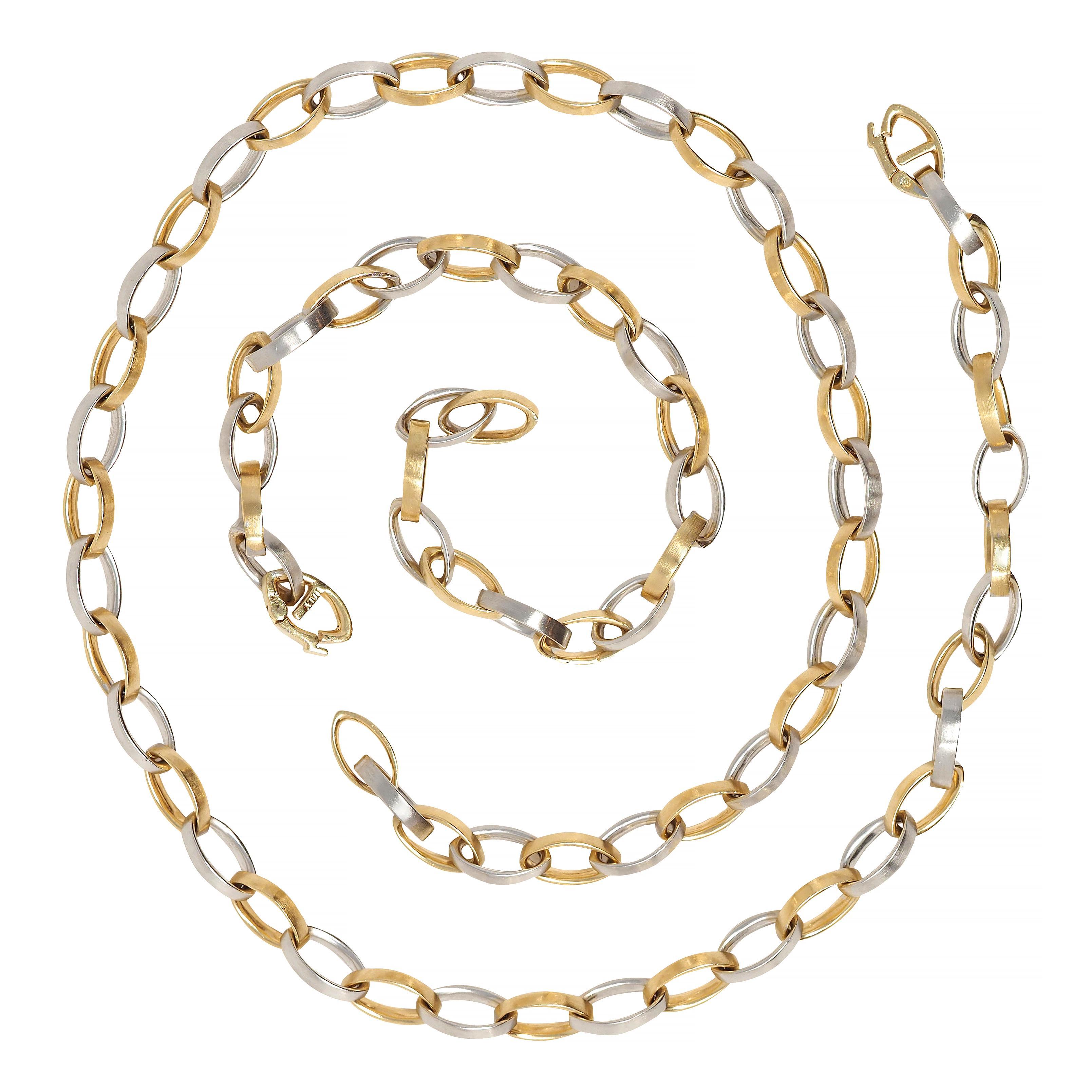 H. H. Burdick Modernist 14 Karat Two-Tone Gold Bracciale Vintage Collana a catena In condizioni ottime in vendita a Philadelphia, PA