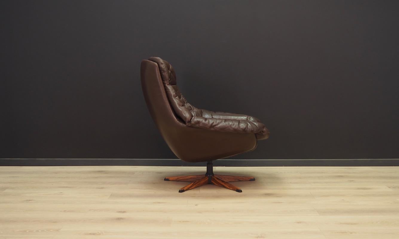 Mid-Century Modern H.W Klein Armchair Vintage 1970s Leather Brown For Sale