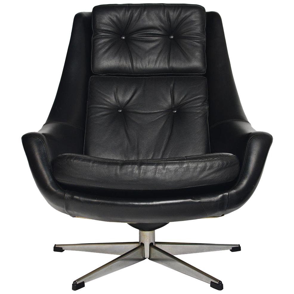 H.W. Klein Black Leather Swivel Lounge Chair
