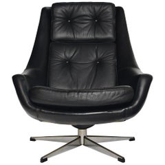 H.W. Klein Black Leather Swivel Lounge Chair