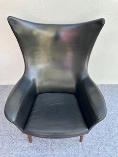 HW Klein Bramin Lounge Chair & Ottoman Danish Black Leather Mid Century Modern