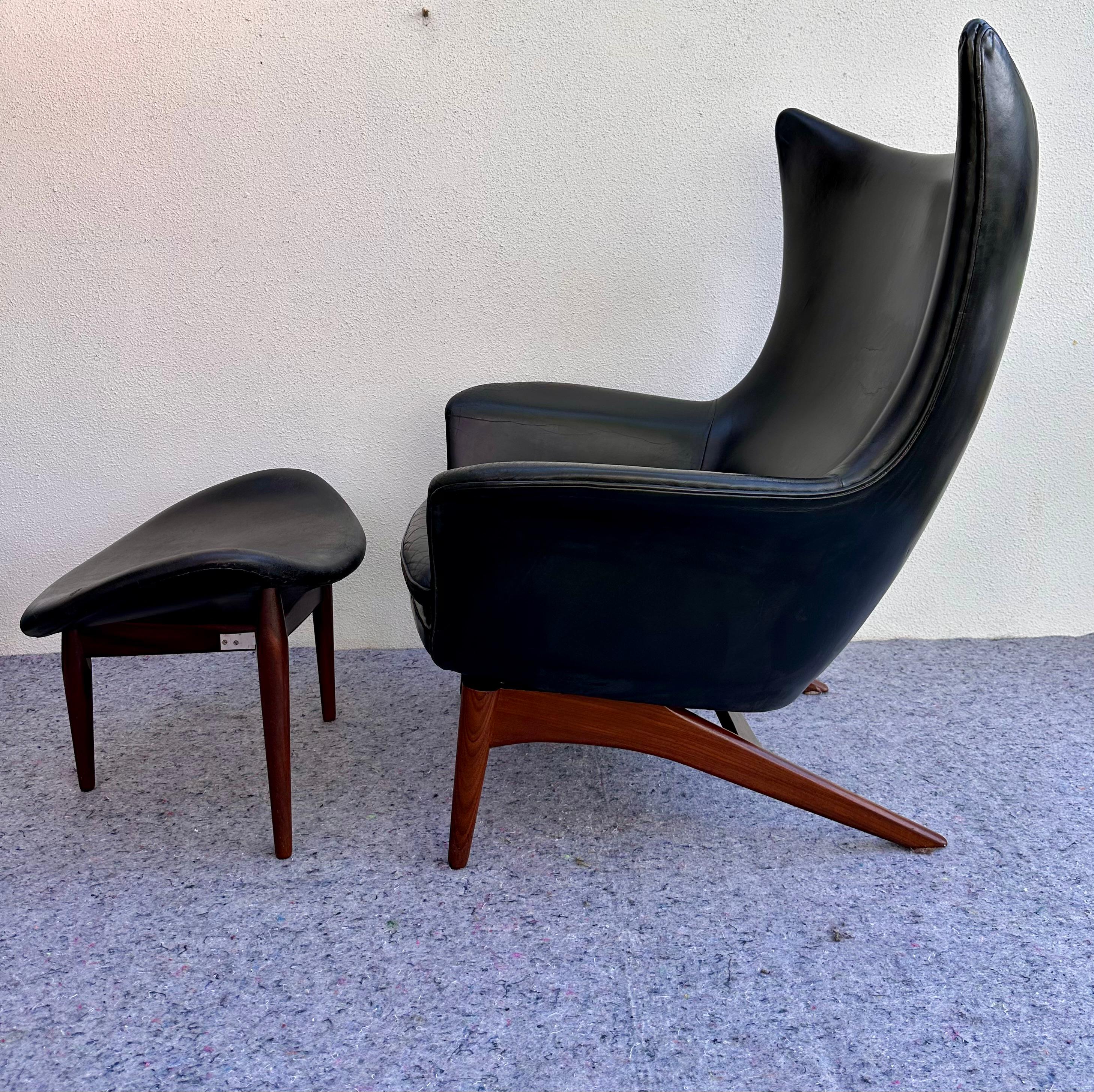 Danese HW Klein Bramin Lounge Chair & Ottoman danese in pelle nera Mid Century Modern in vendita