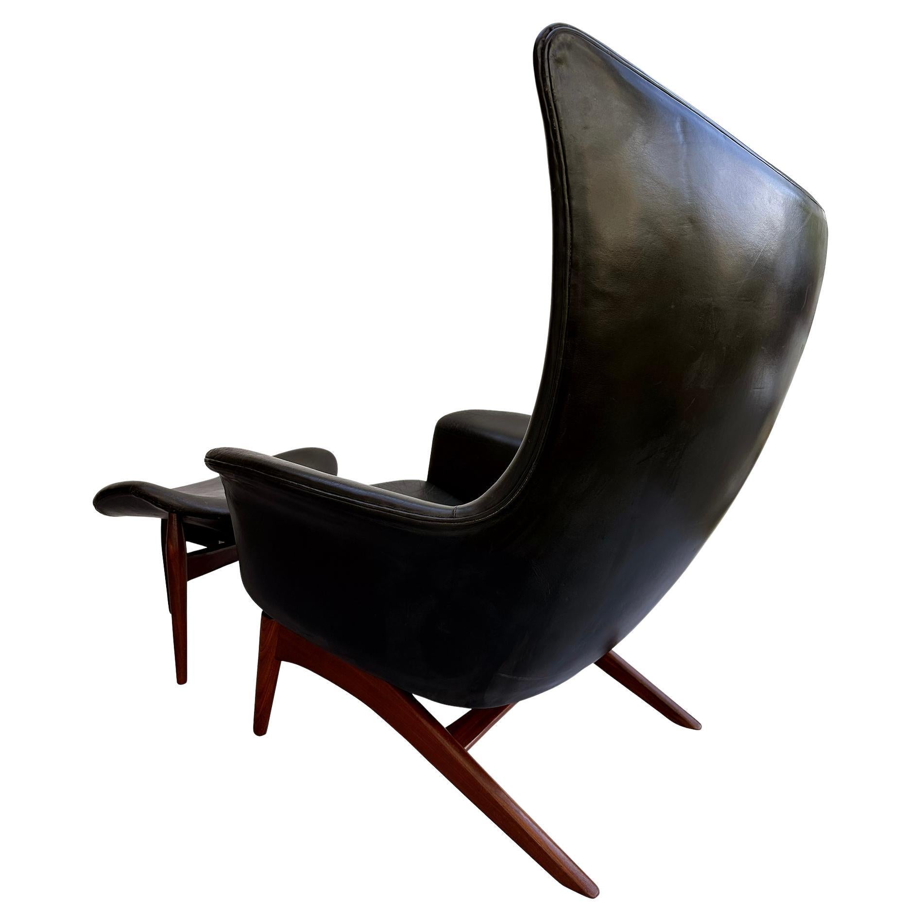HW Klein Bramin Lounge Chair & Ottoman Danish Black Leather Mid Century Modern