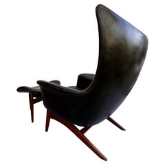 HW Klein Bramin Lounge Chair & Ottoman danese in pelle nera Mid Century Modern