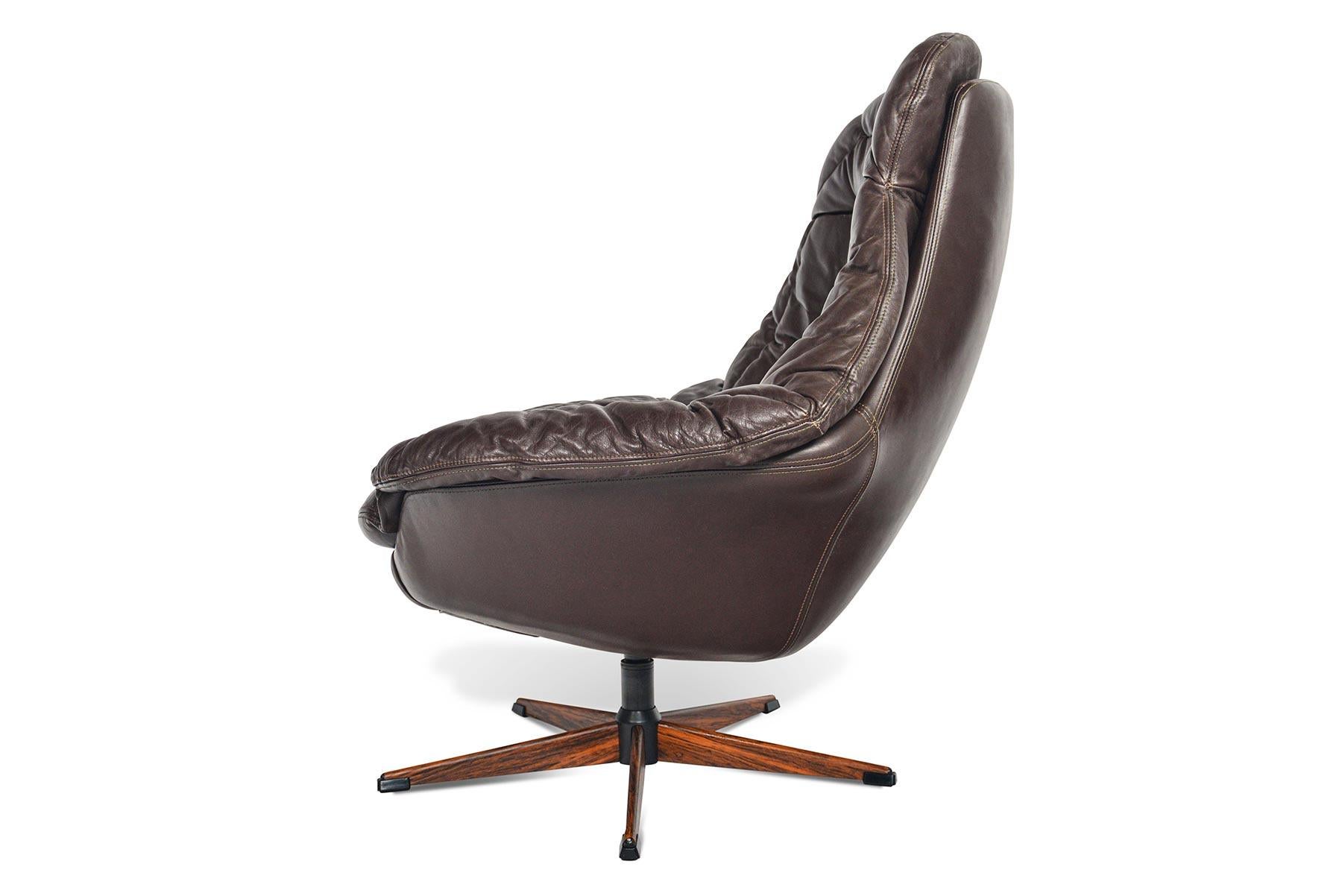 Scandinavian Modern H.W. Klein Brown Leather Swivel Chair
