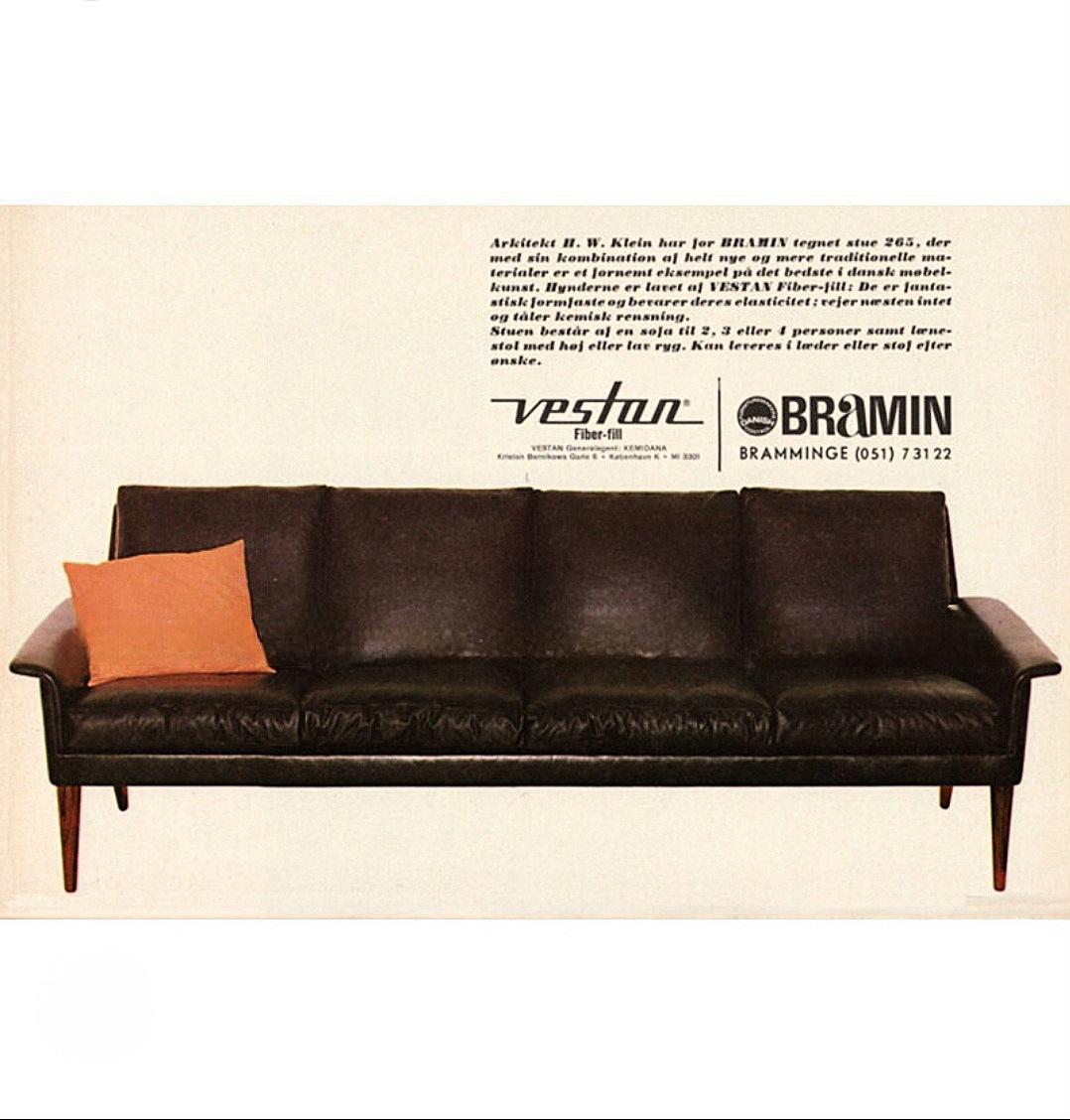 H.W. Klein for Bramin 1960s Leather Sofa with Rosewood Legs 3