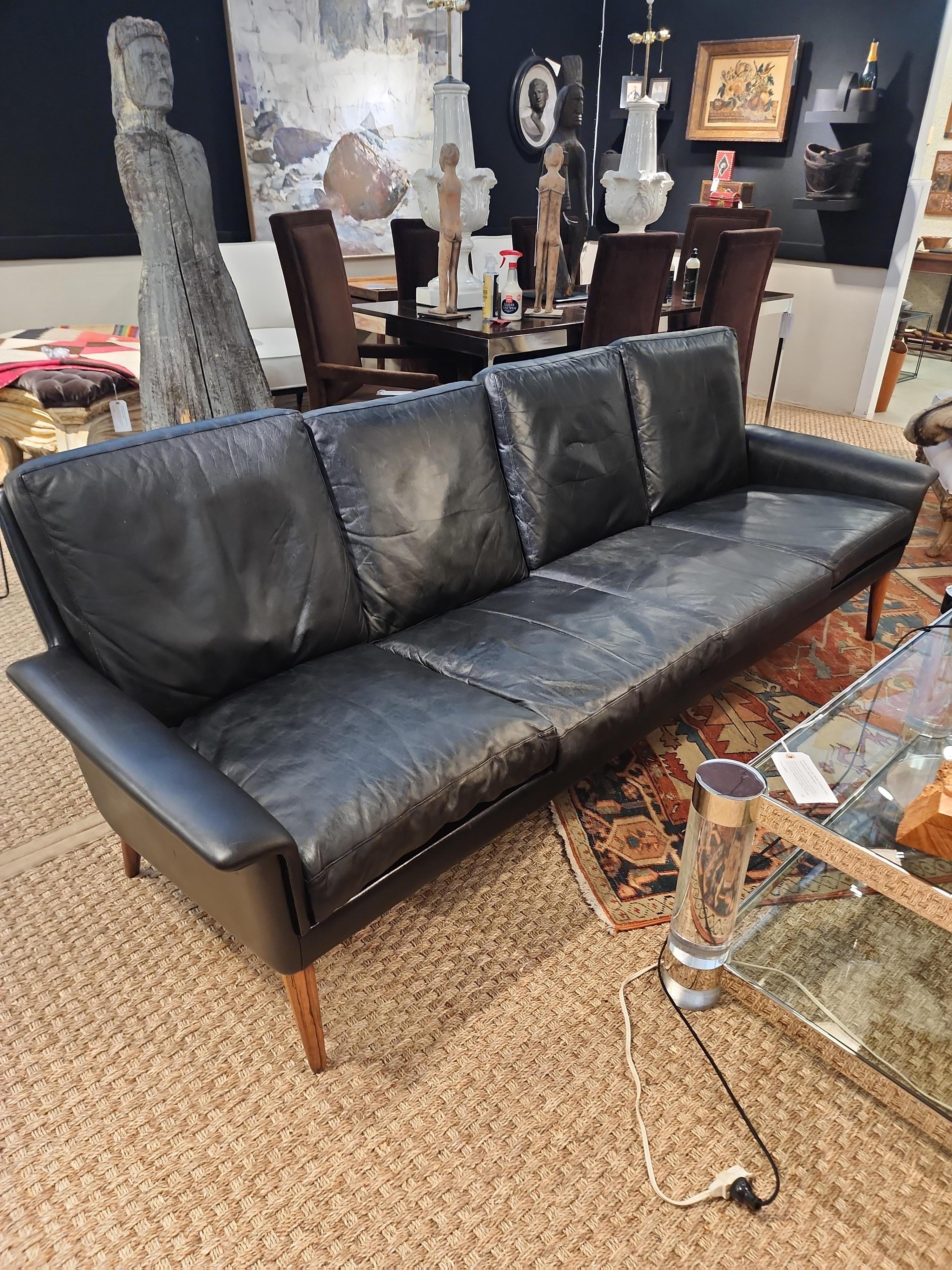 H.W. Klein for Bramin 1960s Leather Sofa with Rosewood Legs 6