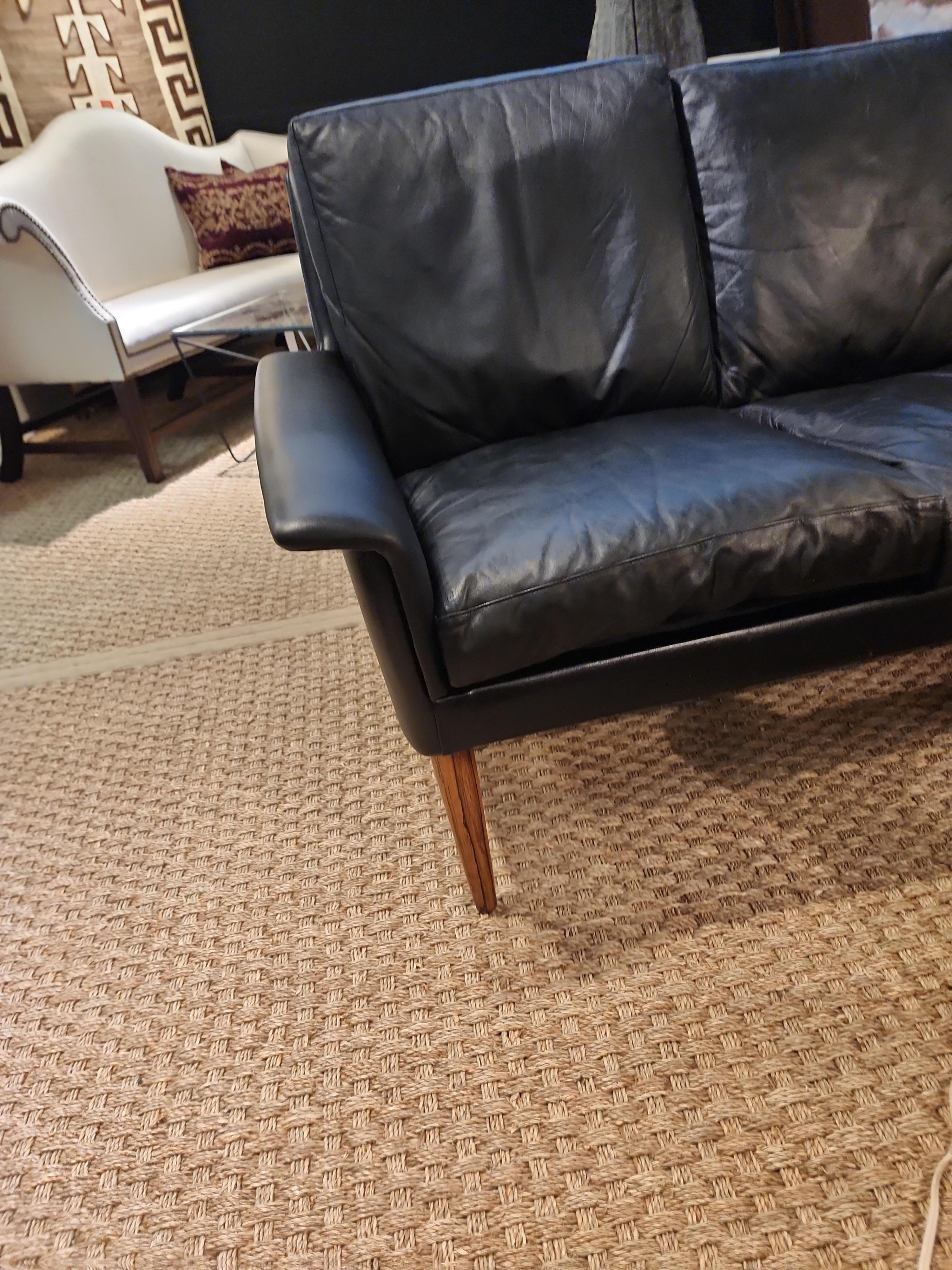H.W. Klein for Bramin 1960s Leather Sofa with Rosewood Legs 7