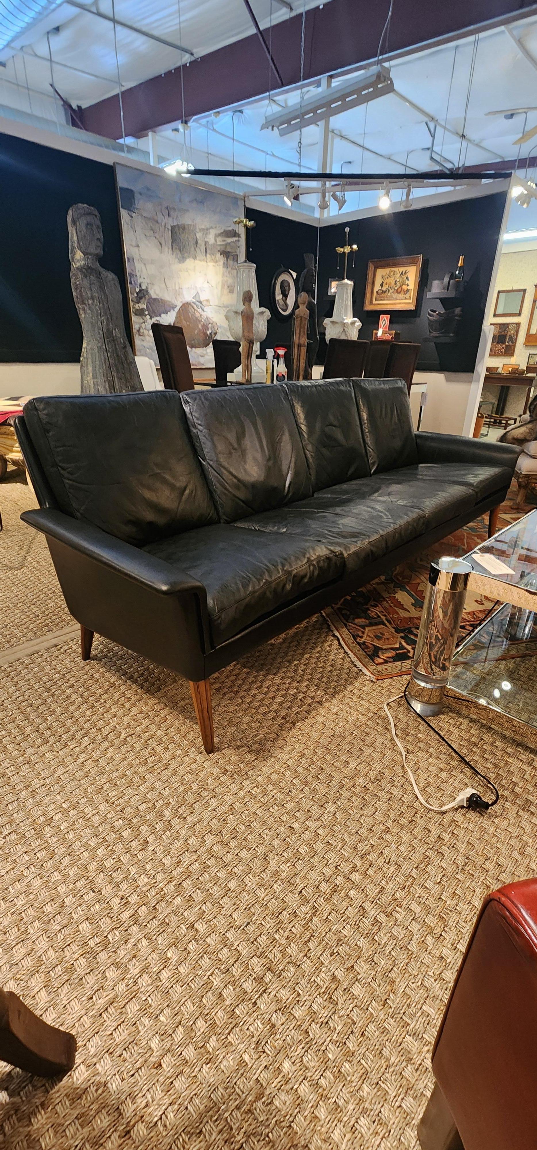 H.W. Klein for Bramin 1960s Leather Sofa with Rosewood Legs 9