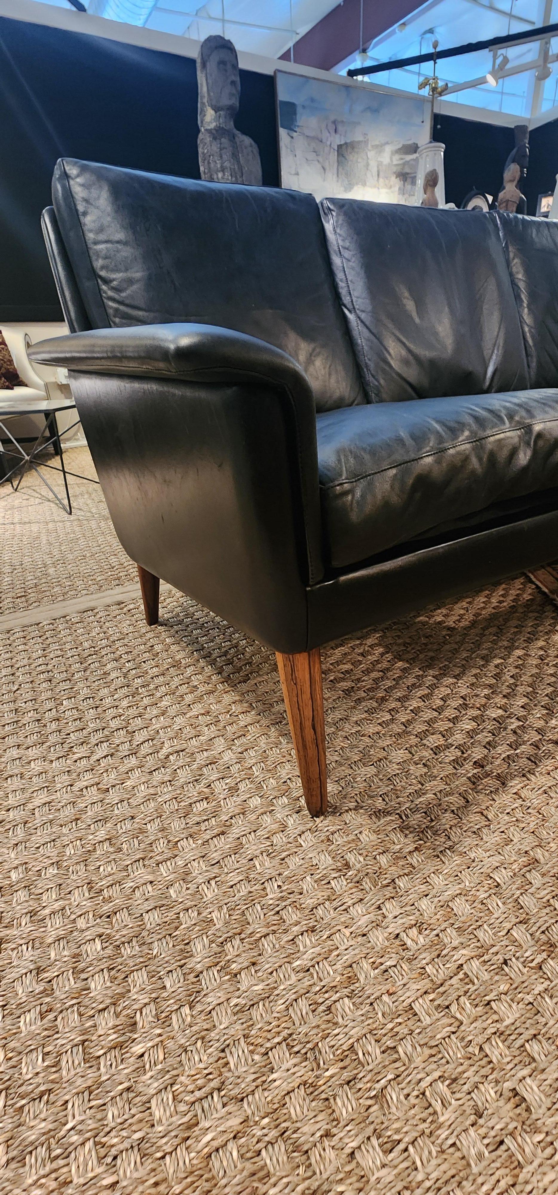 H.W. Klein for Bramin 1960s Leather Sofa with Rosewood Legs 10