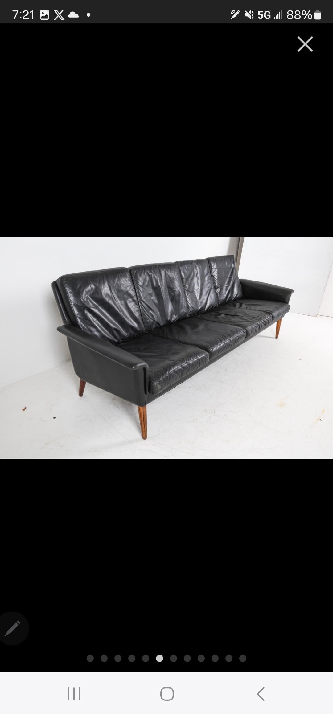 H.W. Klein for Bramin 1960s Leather Sofa with Rosewood Legs In Good Condition In Hudson, NY