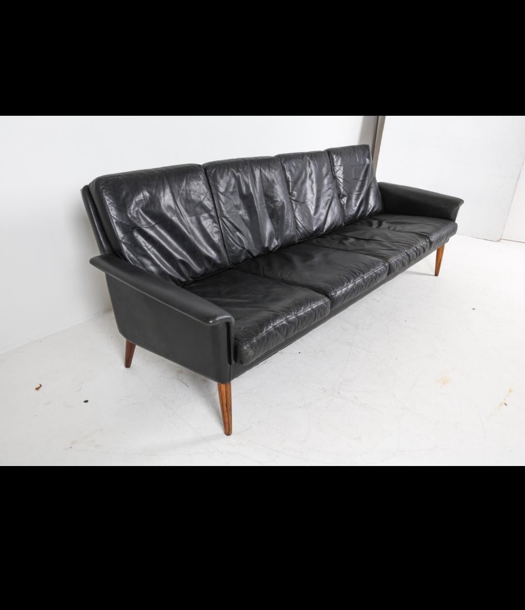 Mid-20th Century H.W. Klein for Bramin 1960s Leather Sofa with Rosewood Legs