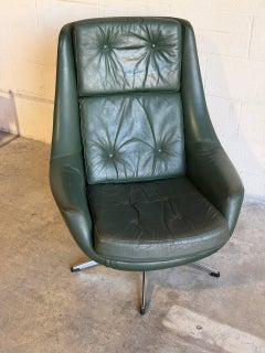 Sillón giratorio de cuero verde «Bramin» de HW Klein, estilo danés MCM, década de 1960