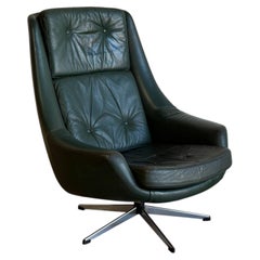 Sillón giratorio de cuero verde «Bramin» de HW Klein, estilo danés MCM, década de 1960