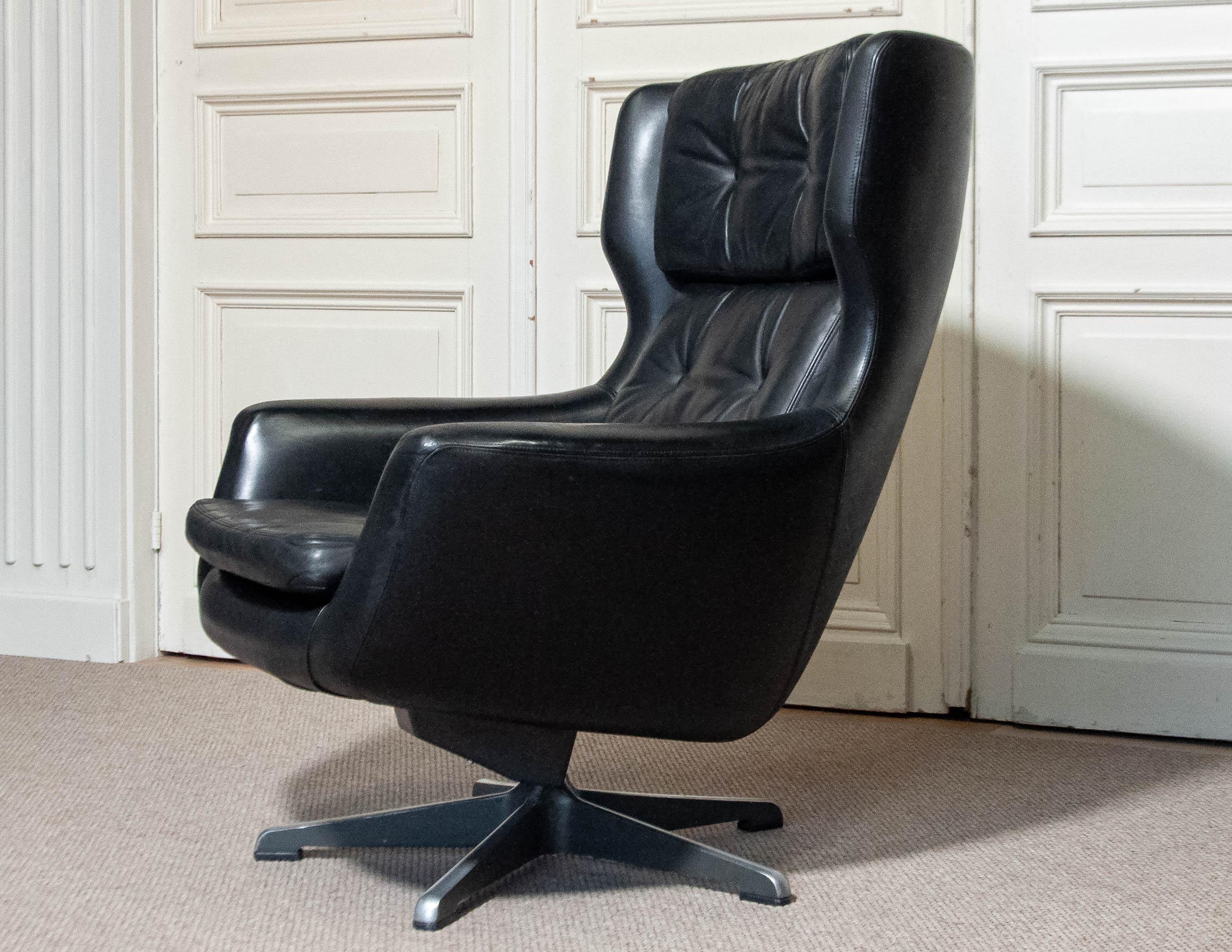 H.W. Klein für Bramin Møbler Schwarzer Leder-Schaukelstuhl, 1970er Jahre im Angebot 7