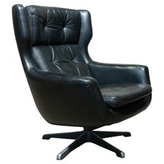 H.W. Klein für Bramin Møbler Schwarzer Leder-Schaukelstuhl, 1970er Jahre