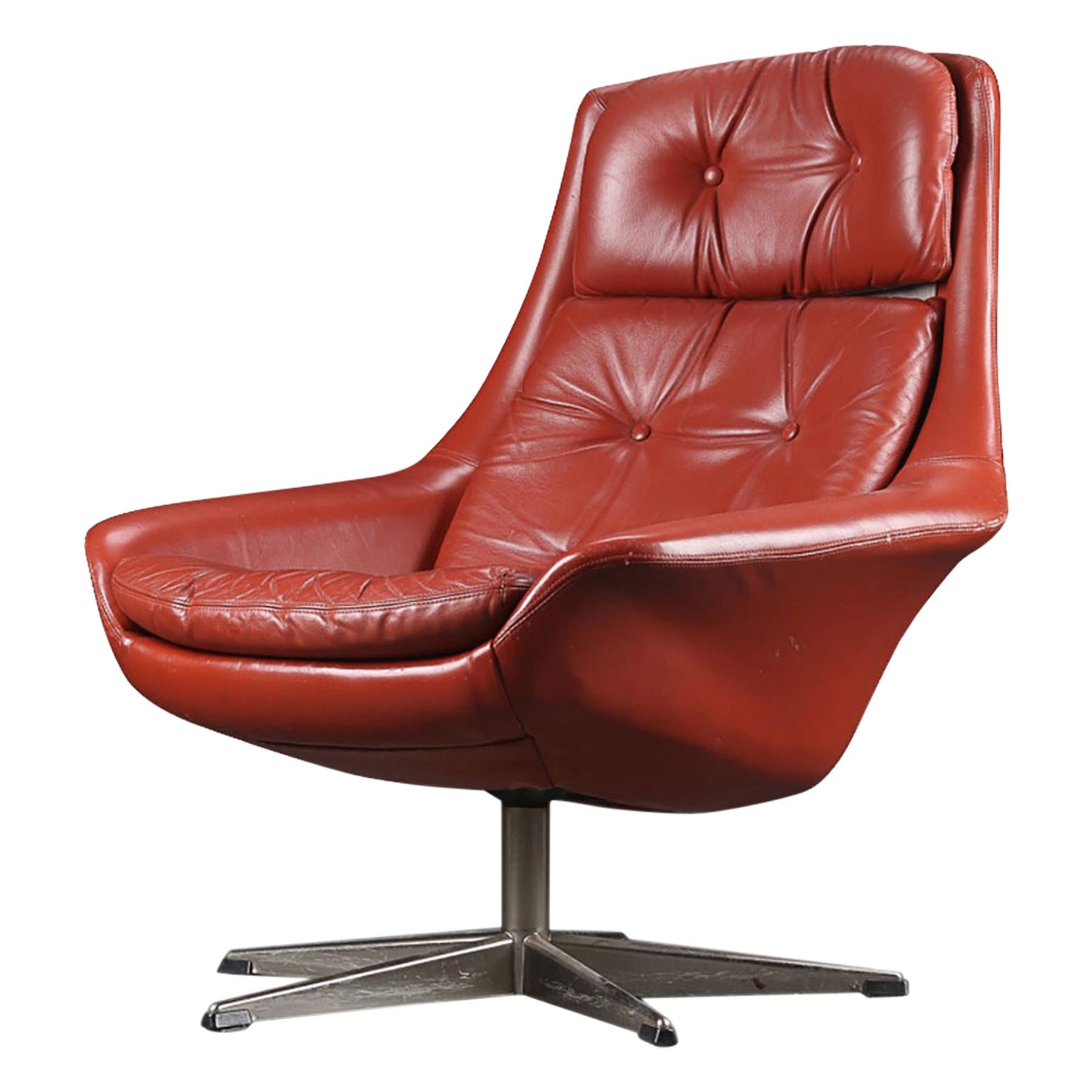 H.W. Klein Highback Swivel Chair in Red Leather