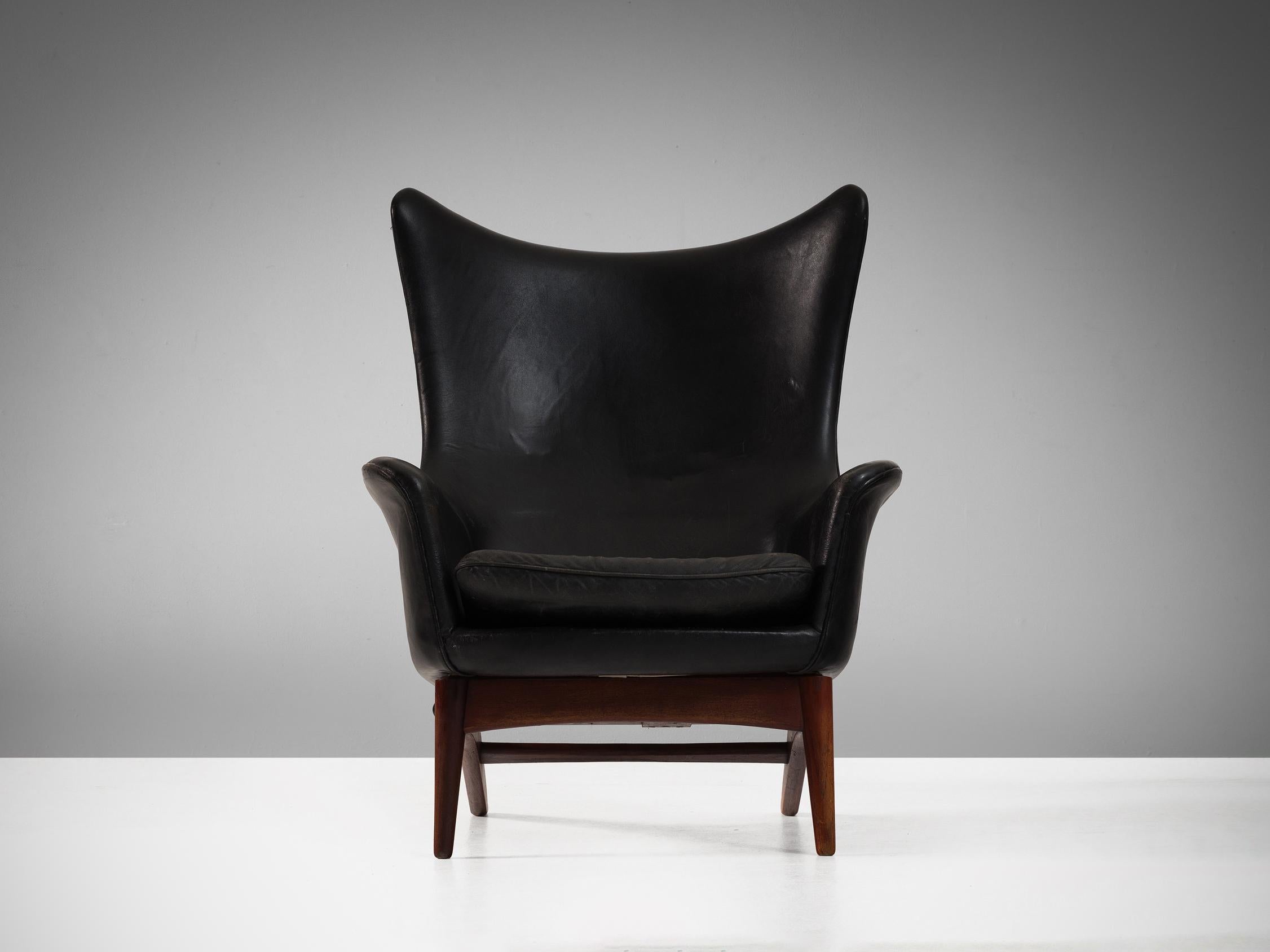 Mid-Century Modern H.W. Klein Lounge Chair in Black Leather Upholstery  For Sale