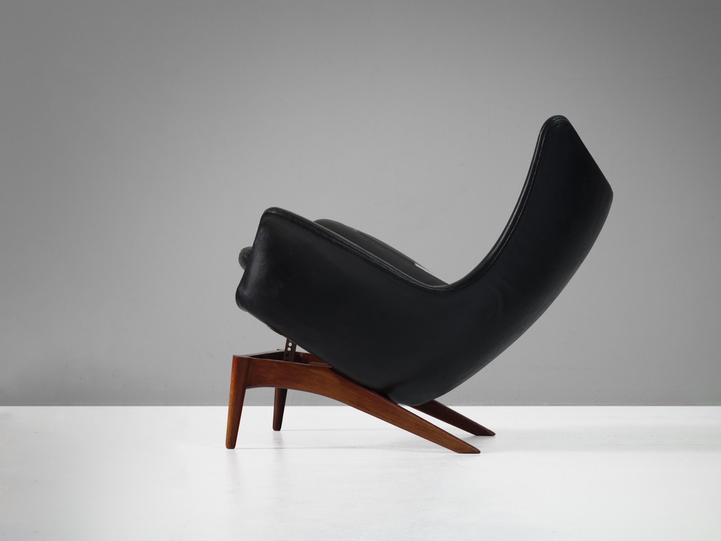 Danish H.W. Klein Lounge Chair in Black Leather Upholstery  For Sale
