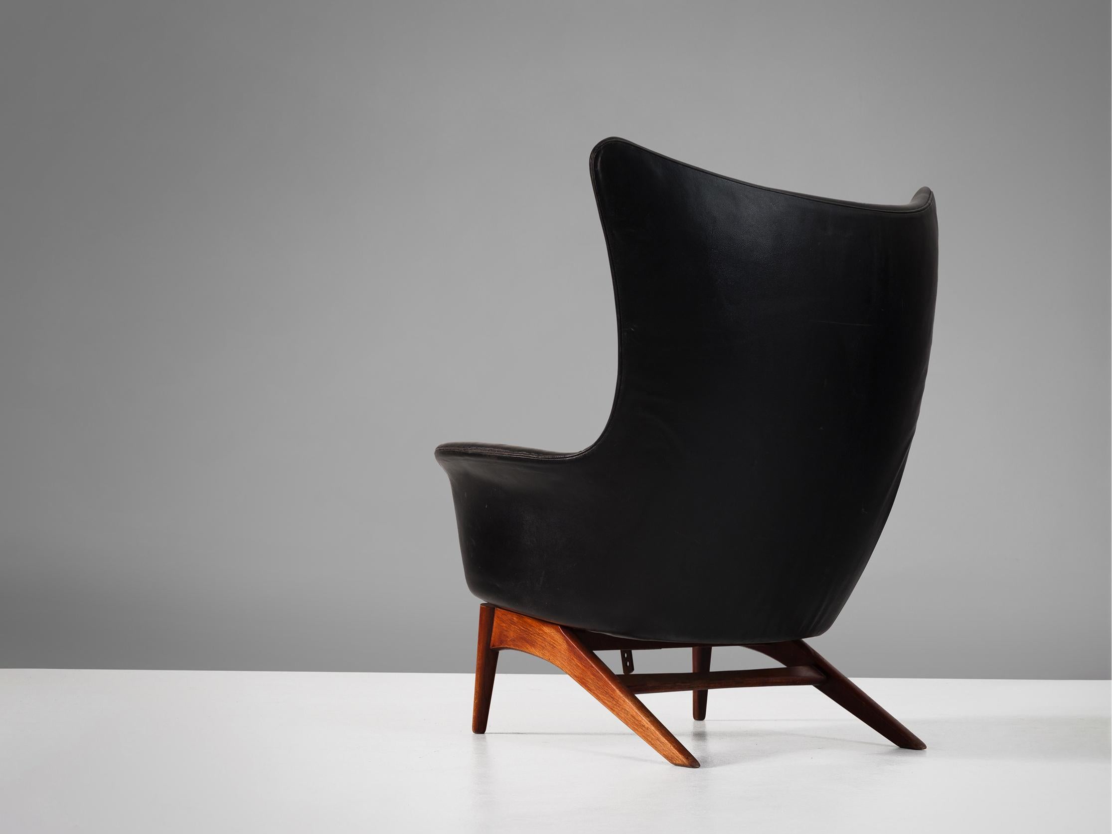 Mid-20th Century H.W. Klein Lounge Chair in Black Leather Upholstery  For Sale