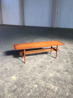 HW Klein Teak Coffee Table "Surfboard" by Bramin Mobler, Denmark, 1960s