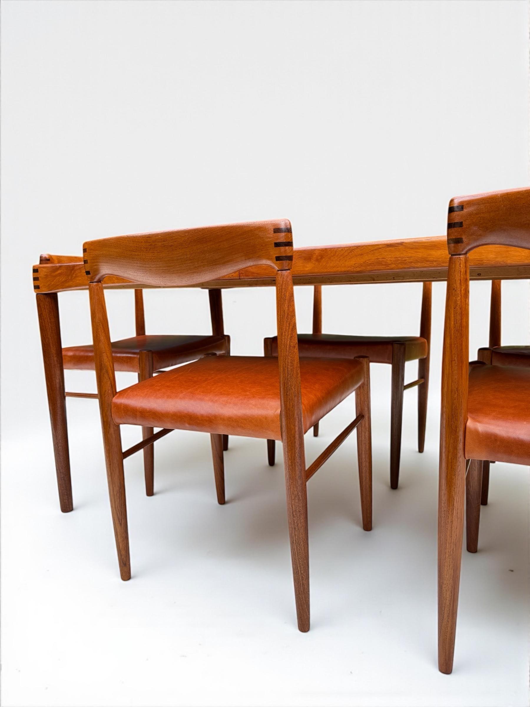 H.W. Klein Teak & Cognac Leather Dining Set for Bramin, Denmark 1960's For Sale 4