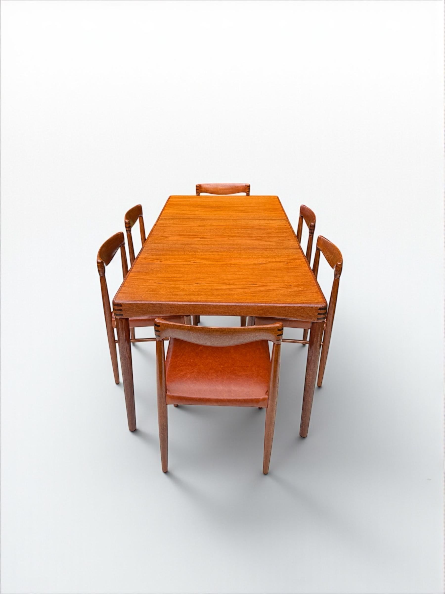 H.W. Klein Teak & Cognac Leather Dining Set for Bramin, Denmark 1960's For Sale 7