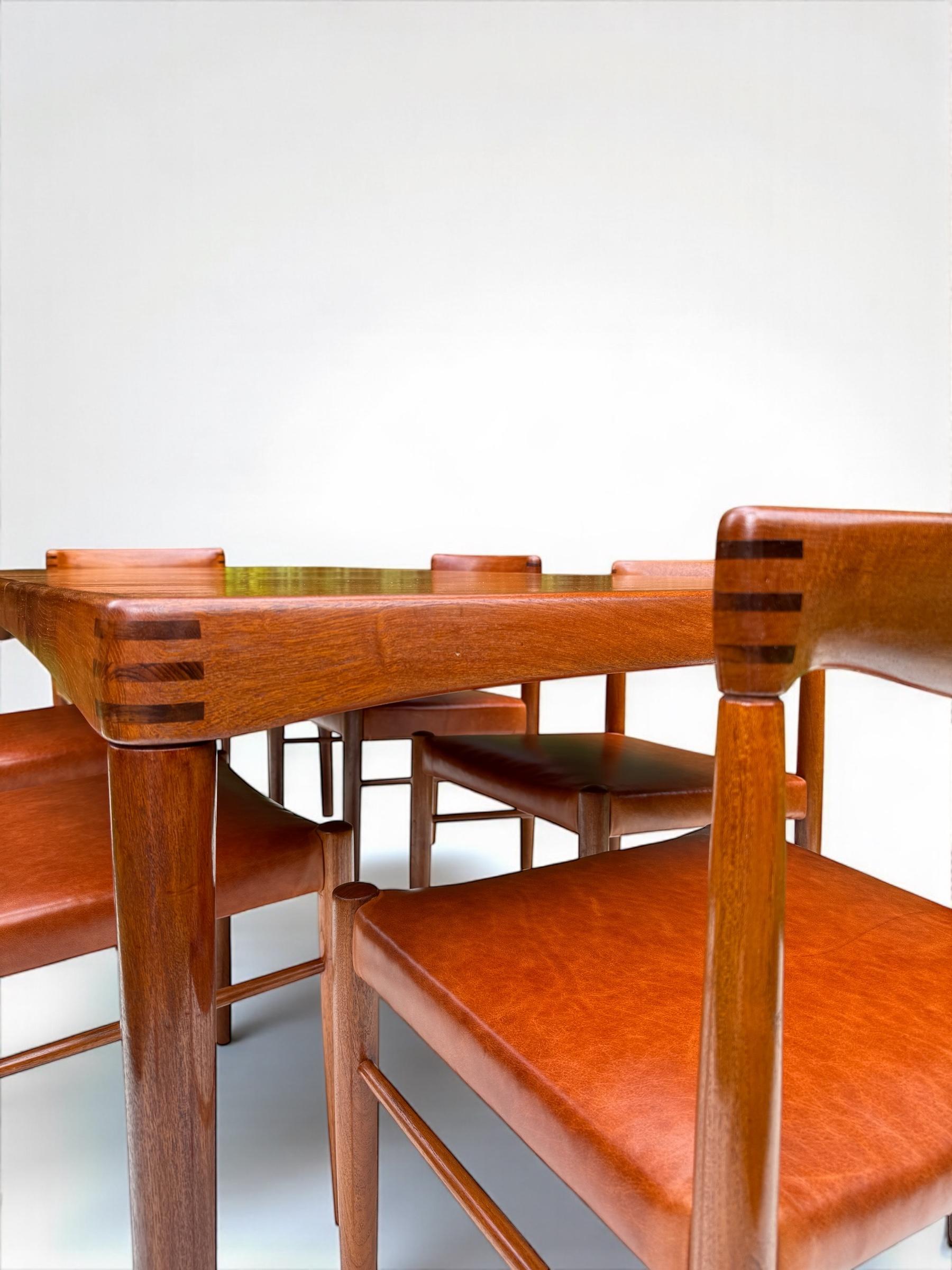 H.W. Klein Teak & Cognac Leather Dining Set for Bramin, Denmark 1960's For Sale 8
