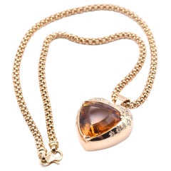 “HWC” 14 Karat Yellow Gold Italian Designed Diamond and Citrine Heart Neckless
