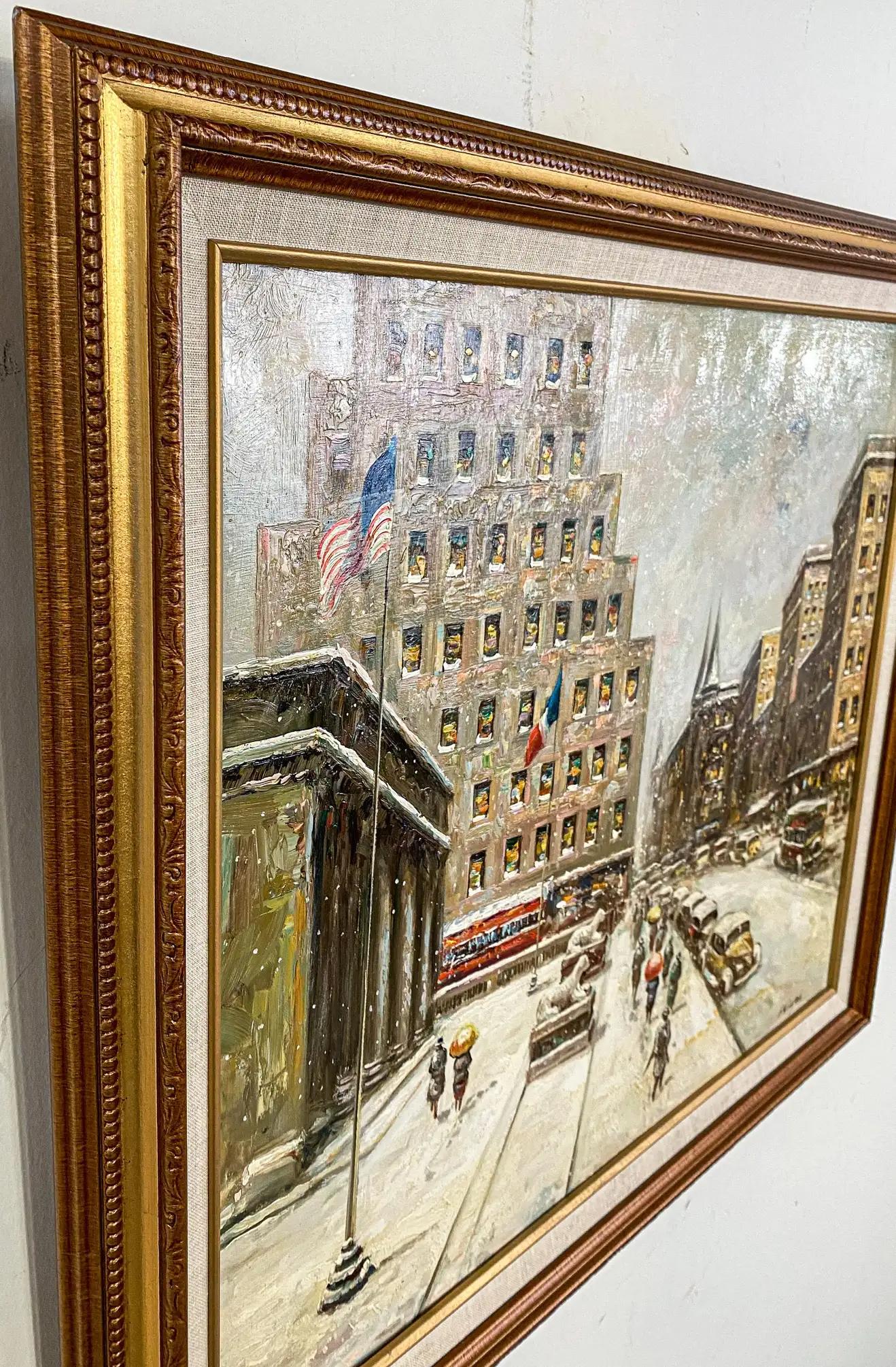 City Scape Oil on Canvas Painting Signed and Framed in the Manner of Guy Carleto 5