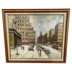 City Scape Oil on Canvas Painting Signed and Framed