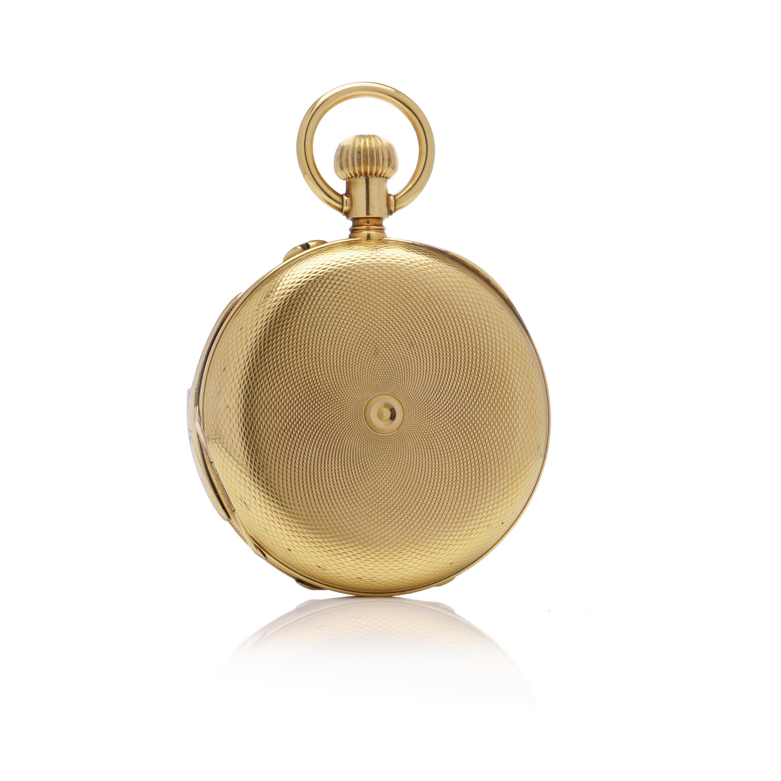 Hy Moser & Cie. 14kt gold quarter-repeater full hunter keyless pocket watch In Excellent Condition For Sale In Braintree, GB