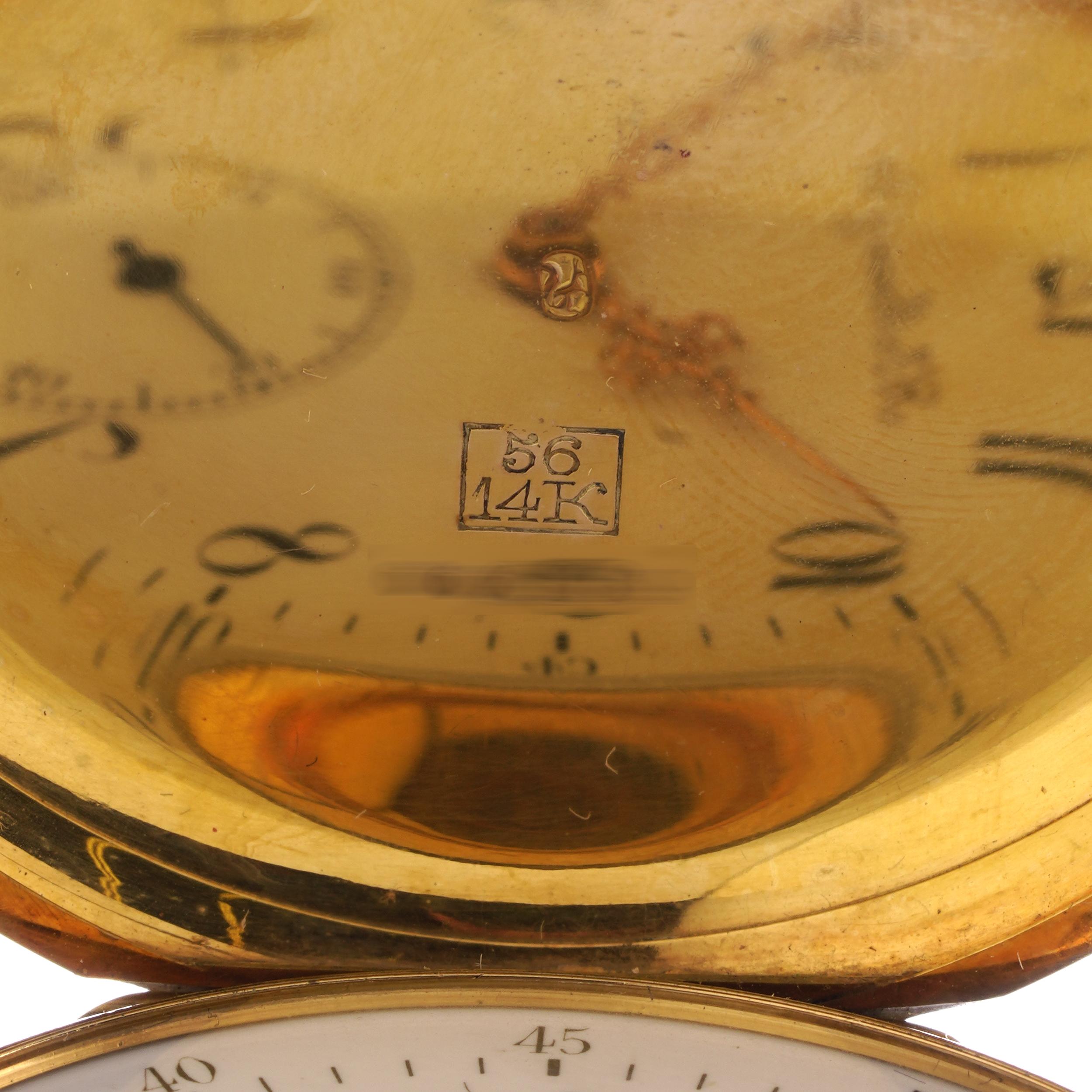 Men's Hy Moser & Cie. 14kt gold quarter-repeater full hunter keyless pocket watch For Sale