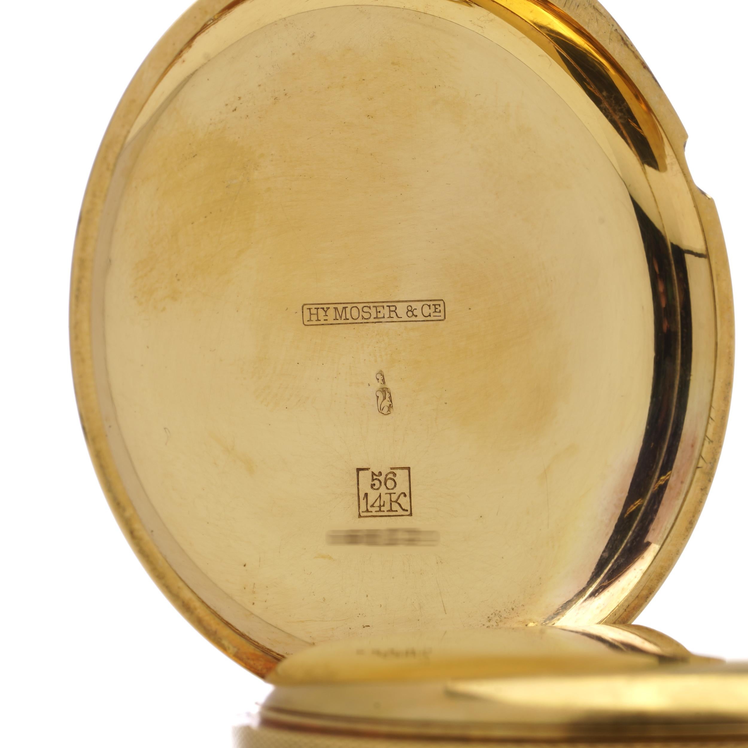 Hy Moser & Cie. 14kt gold quarter-repeater full hunter keyless pocket watch For Sale 1
