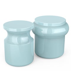 Hya A Capri Hellblau glasierter Keramikhocker