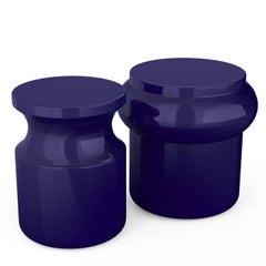 Hya B Blau glasierter Keramikhocker