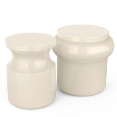 Hya B Pearl Gray Glazed Ceramic Stool