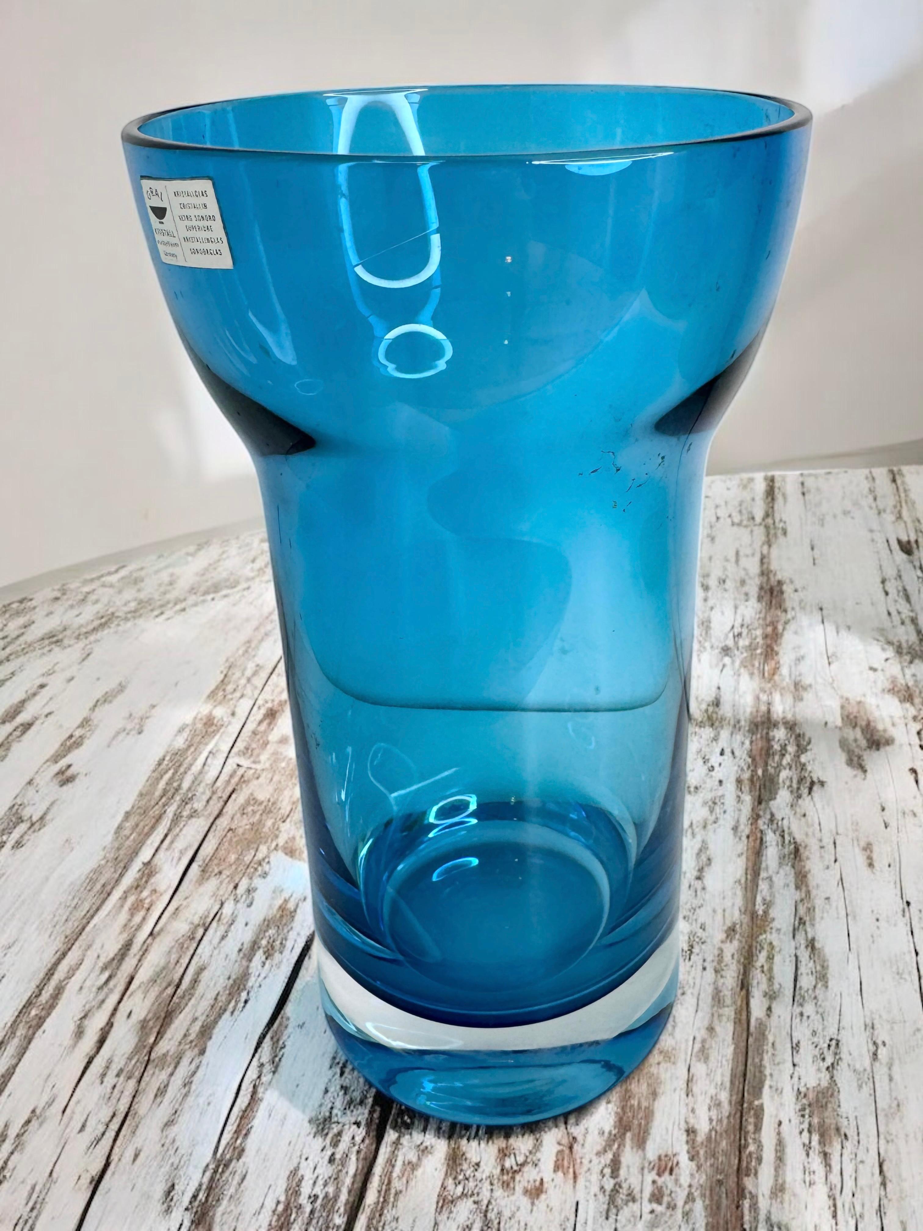 Molded Hyacinth Glass Vase by Gral Glas in Blue, circa 1970s For Sale