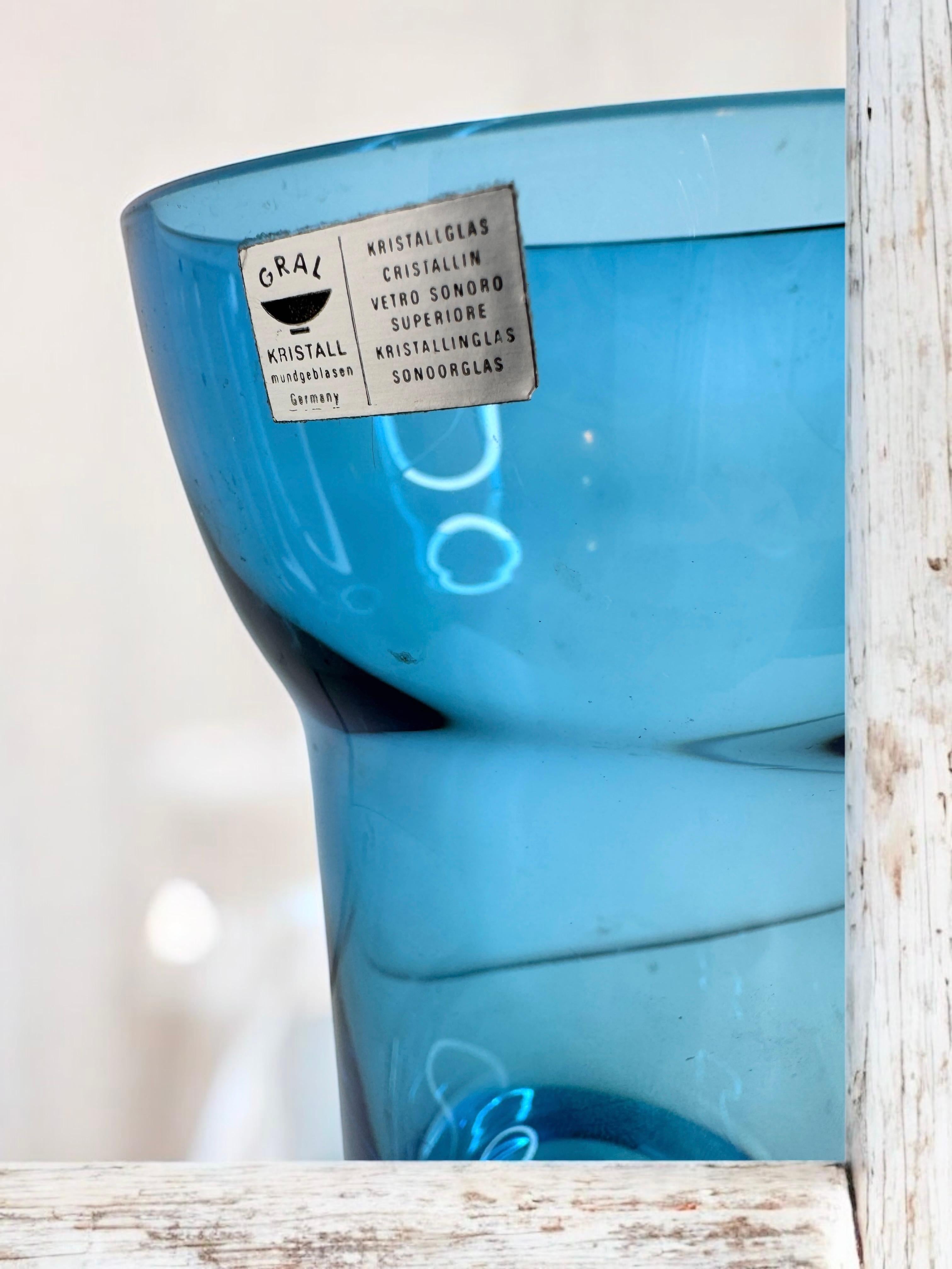 Late 20th Century Hyacinth Glass Vase by Gral Glas in Blue, circa 1970s For Sale