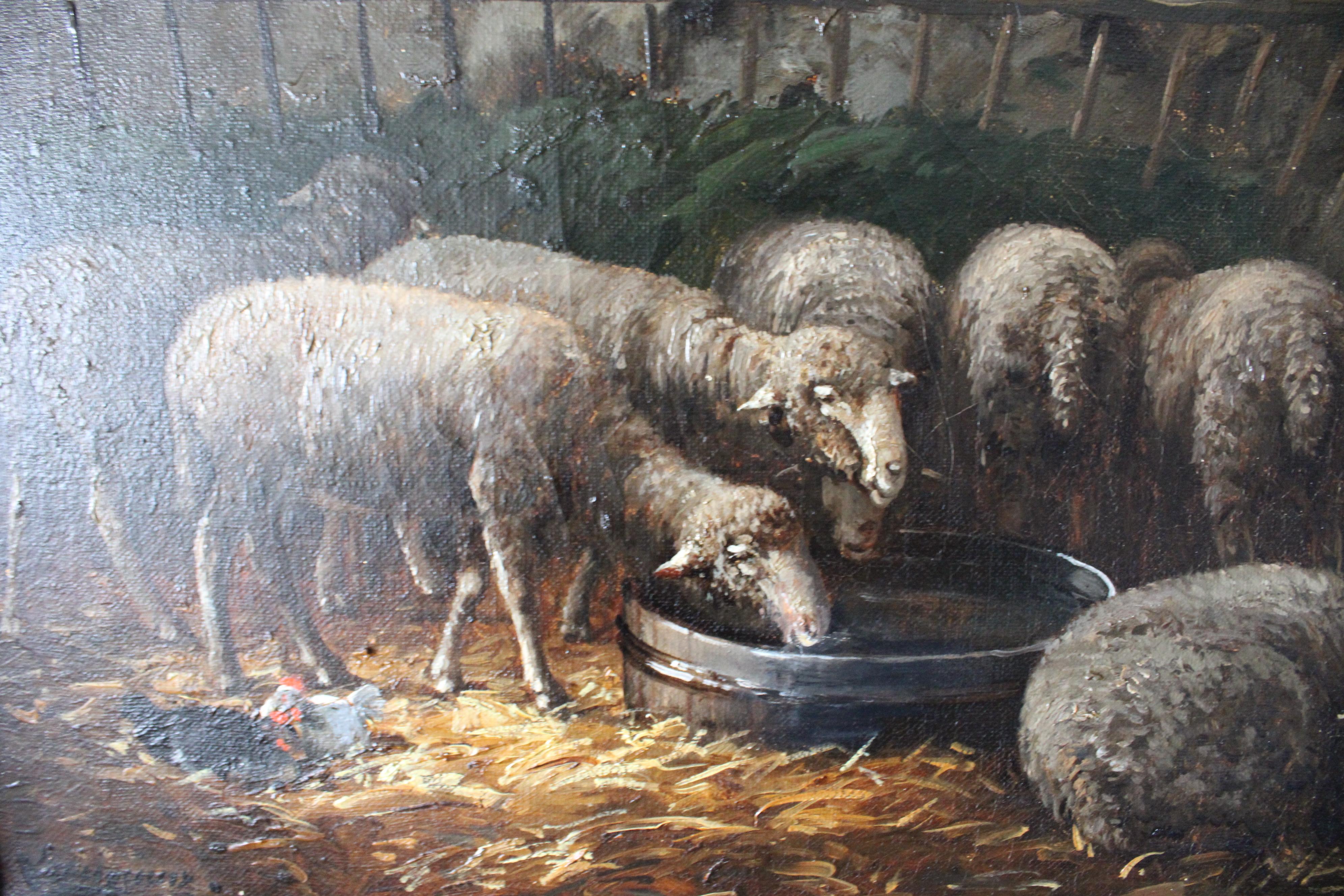 Oveja antigua pintura al óleo animales en paisaje firmada retrato de oveja - Painting de Hyacinthe Florentin Lepesqueur
