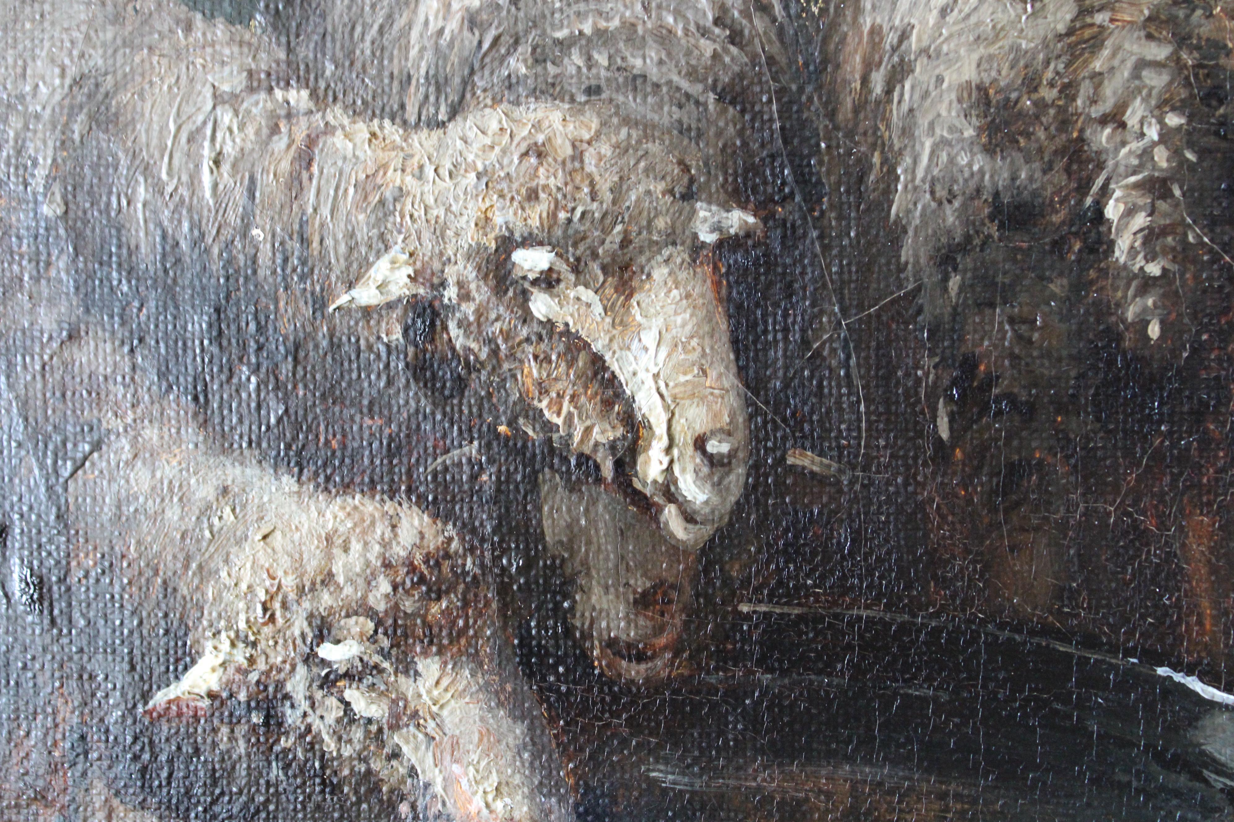 Oveja antigua pintura al óleo animales en paisaje firmada retrato de oveja en venta 1